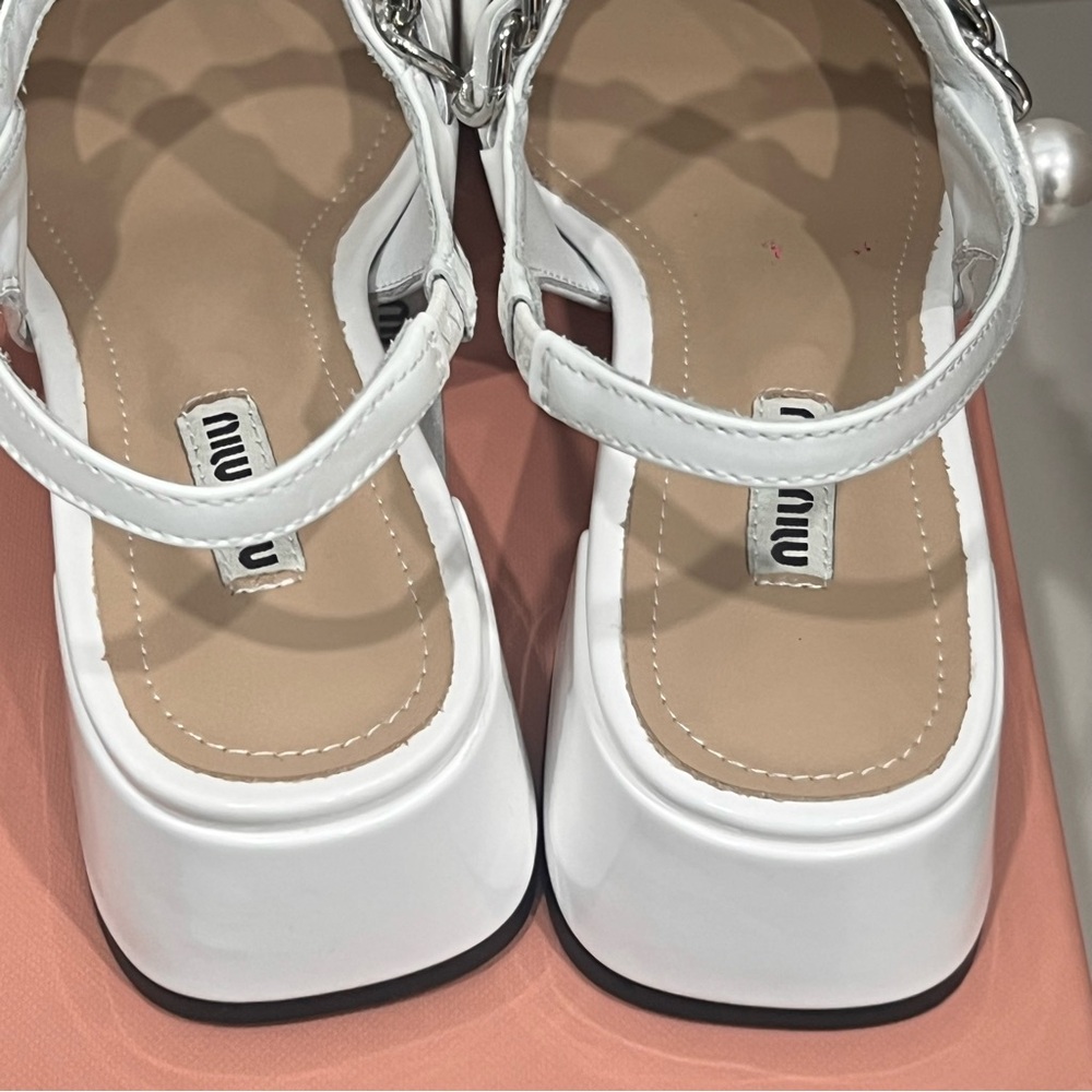 Miu Miu Women's White and Black Slingback Heels - Picture 3 of 5